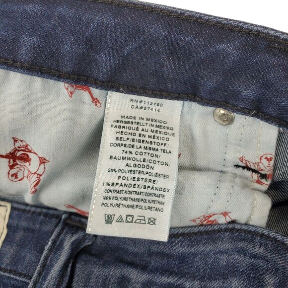 TRUE RELIGION Jeans Womens 31 Blue Leather Accent Flap Pockets Designer Bootcut - Picture 10 of 11